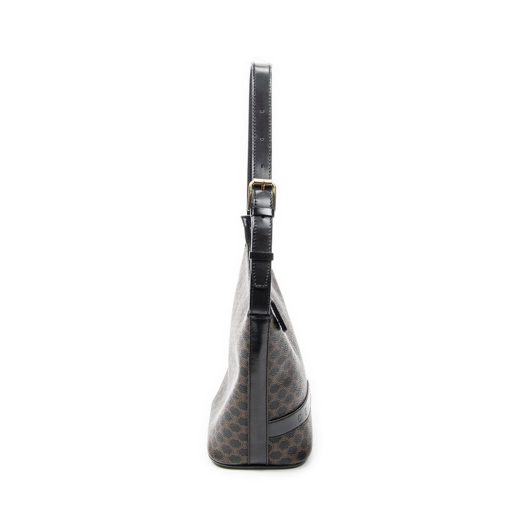 Shoulder Bag Zip Shoulder Hobo Black Macadam Coated Canvas