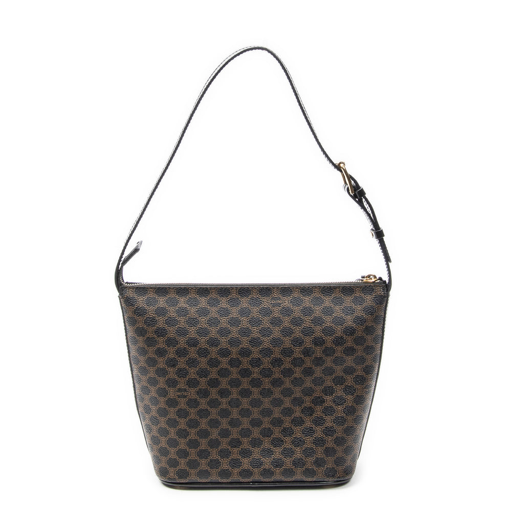 Shoulder Bag Zip Shoulder Hobo Black Macadam Coated Canvas