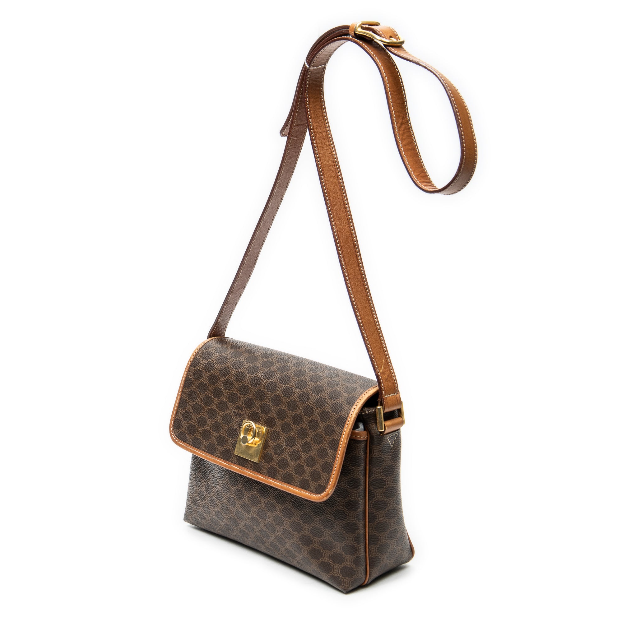 Shoulder Bag Vintage Small Flap Crossbody Brown Macadam Coated Canvas
