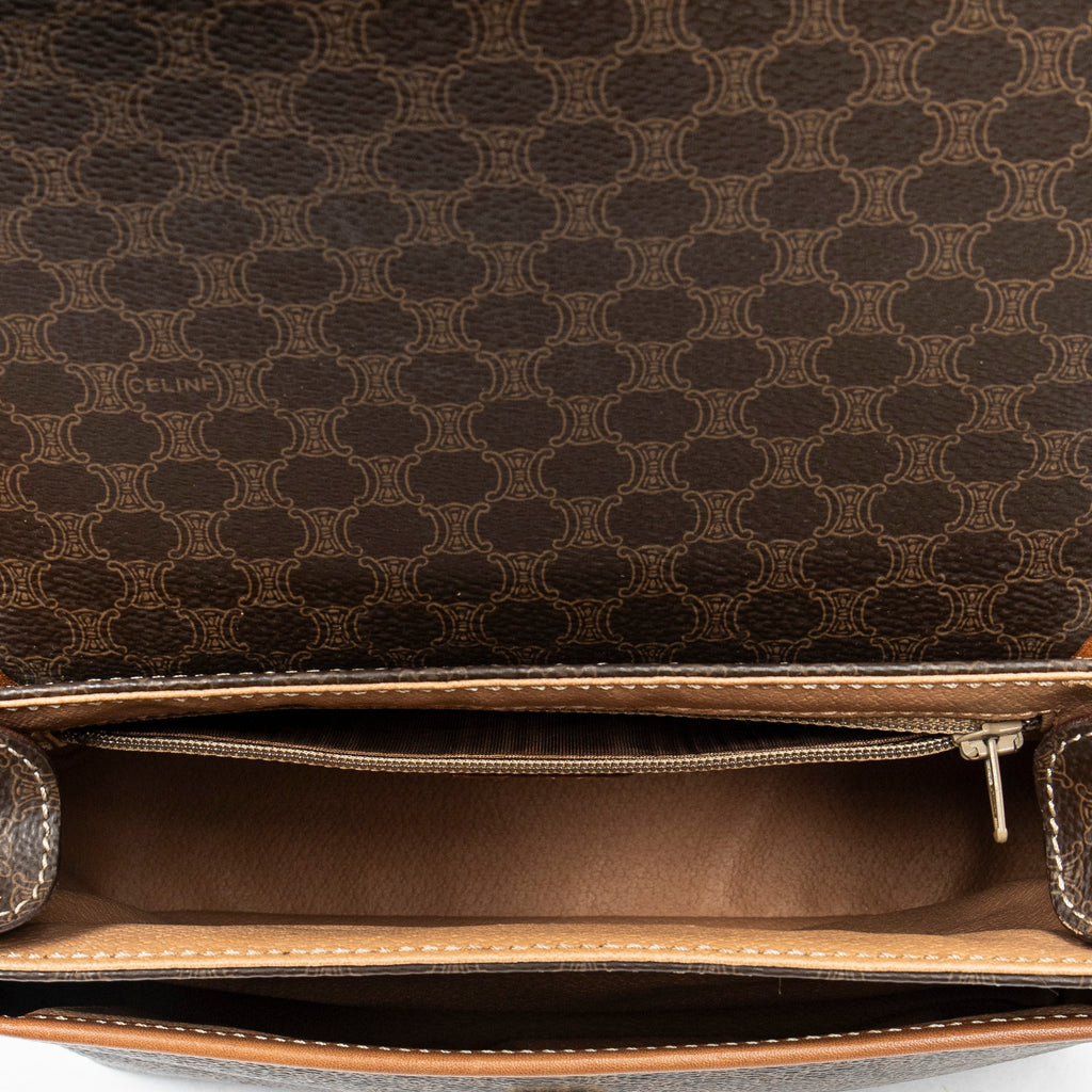 Bolso de hombro vintage pequeño con solapa cruzado de lona revestida Macadam marrón