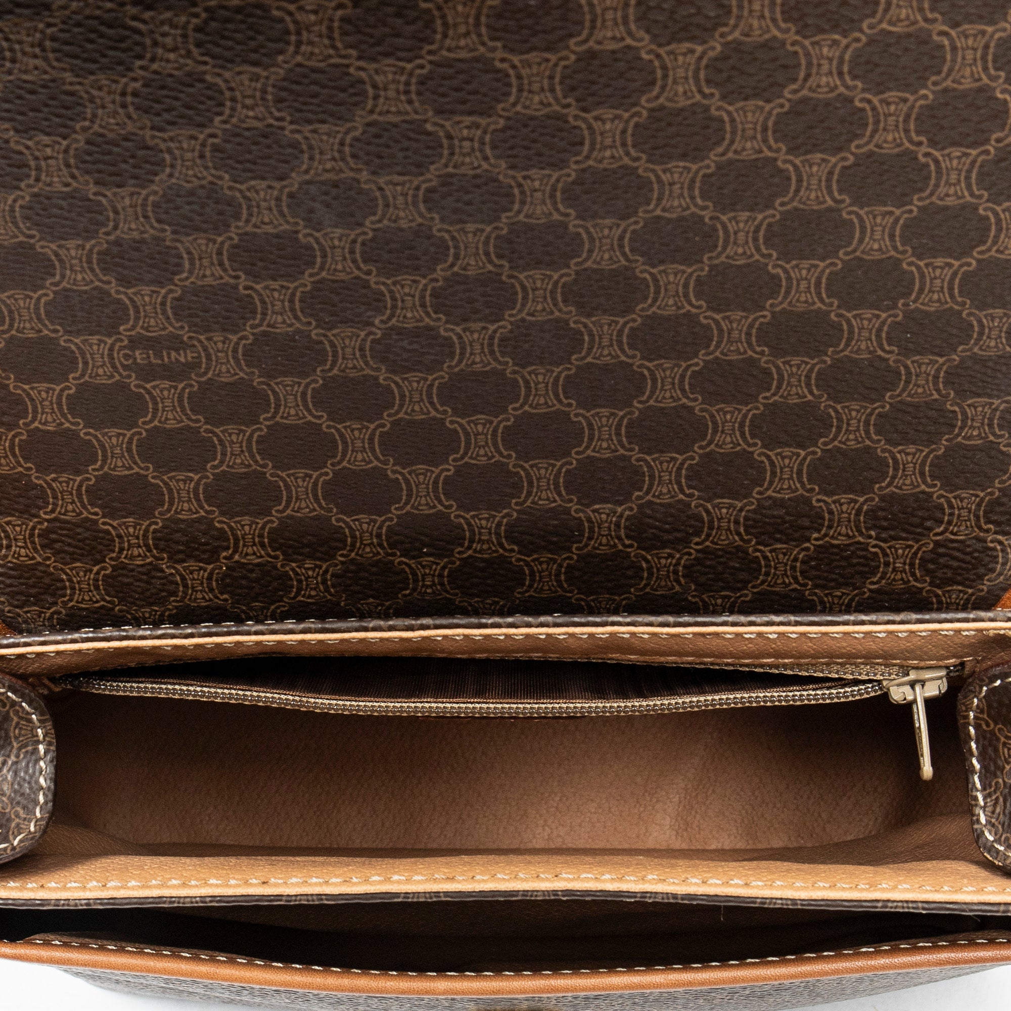 Bolso de hombro vintage pequeño con solapa cruzado de lona revestida Macadam marrón