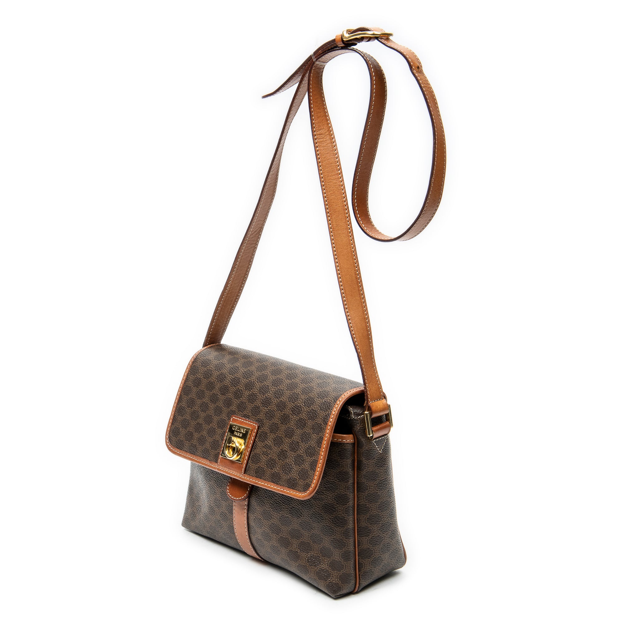 Shoulder Bag Vintage Small Flap Crossbody Brown Macadam Coated Canvas