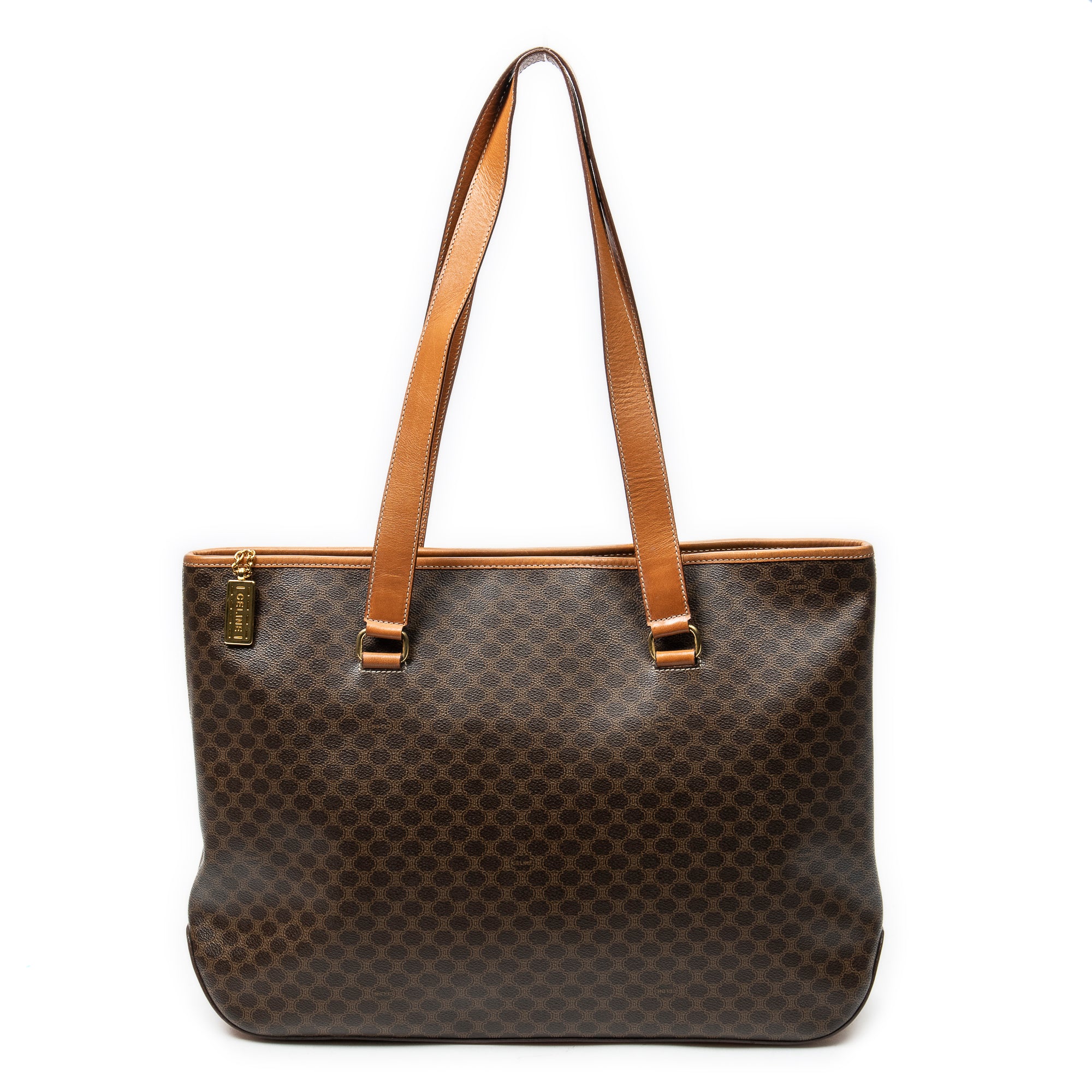 Shoulder Bag Large Zip Shopping Tote Brown Macadam Coated Canvas