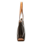 Shoulder Bag Large Zip Shopping Tote Brown Macadam Coated Canvas