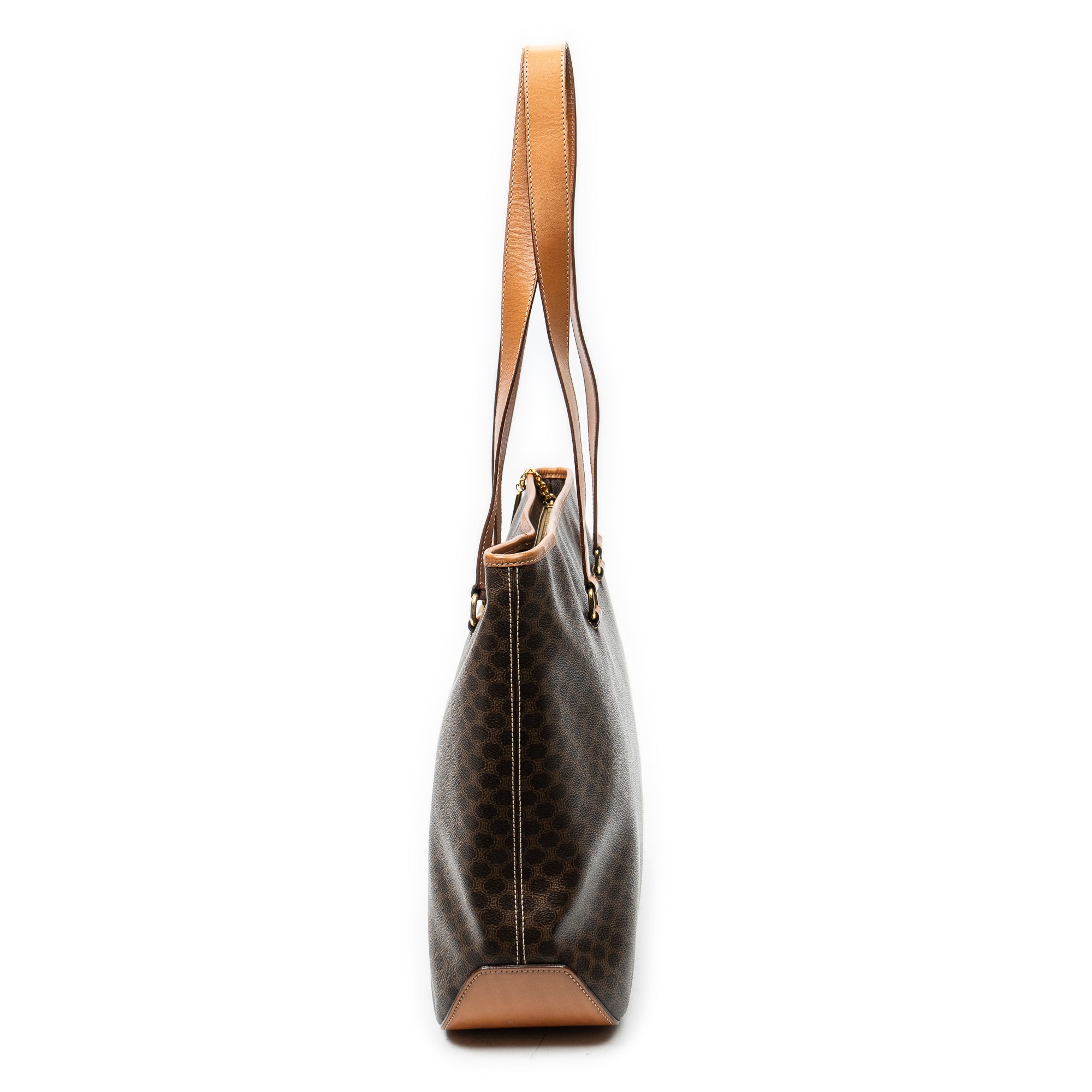 Shoulder Bag Large Zip Shopping Tote Brown Macadam Coated Canvas