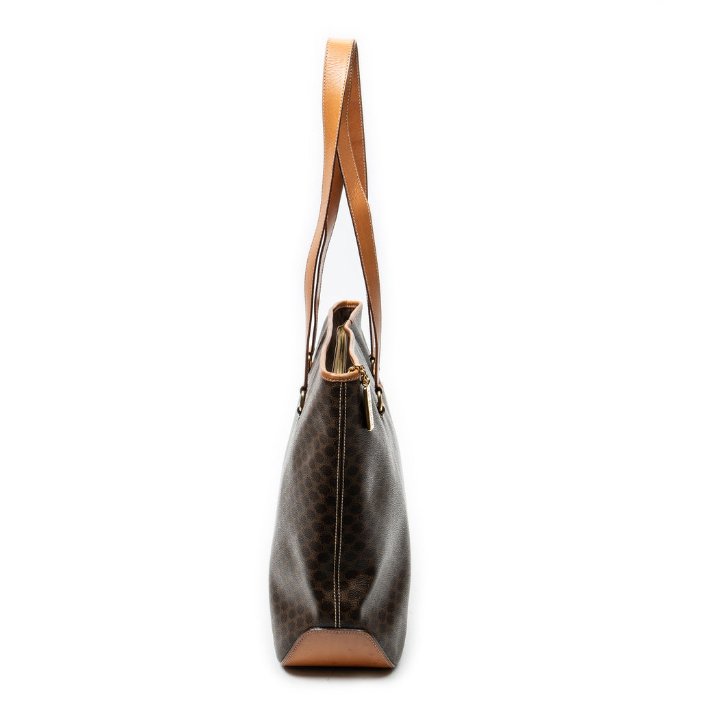 Shoulder Bag Large Zip Shopping Tote Brown Macadam Coated Canvas