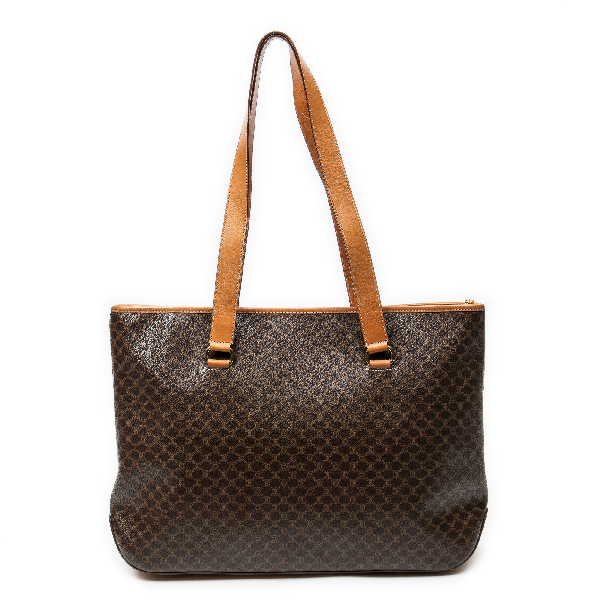Shoulder Bag Large Zip Shopping Tote Brown Macadam Coated Canvas