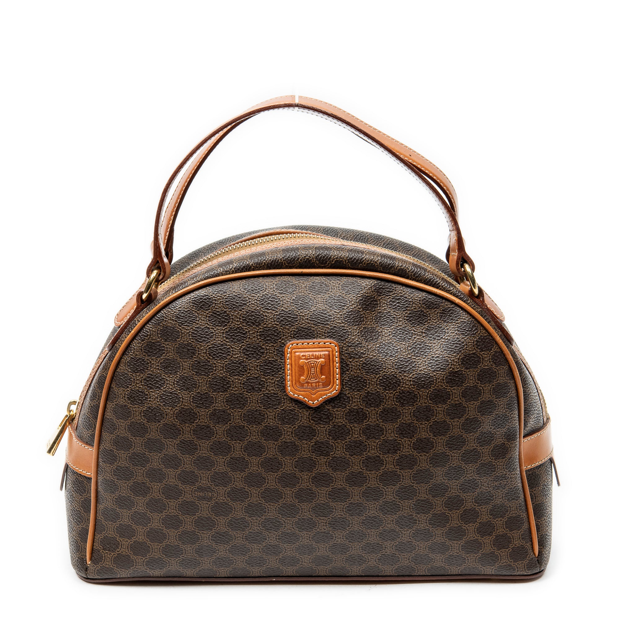 Handbag Dome Top Handle Brown Macadam Coated Canvas