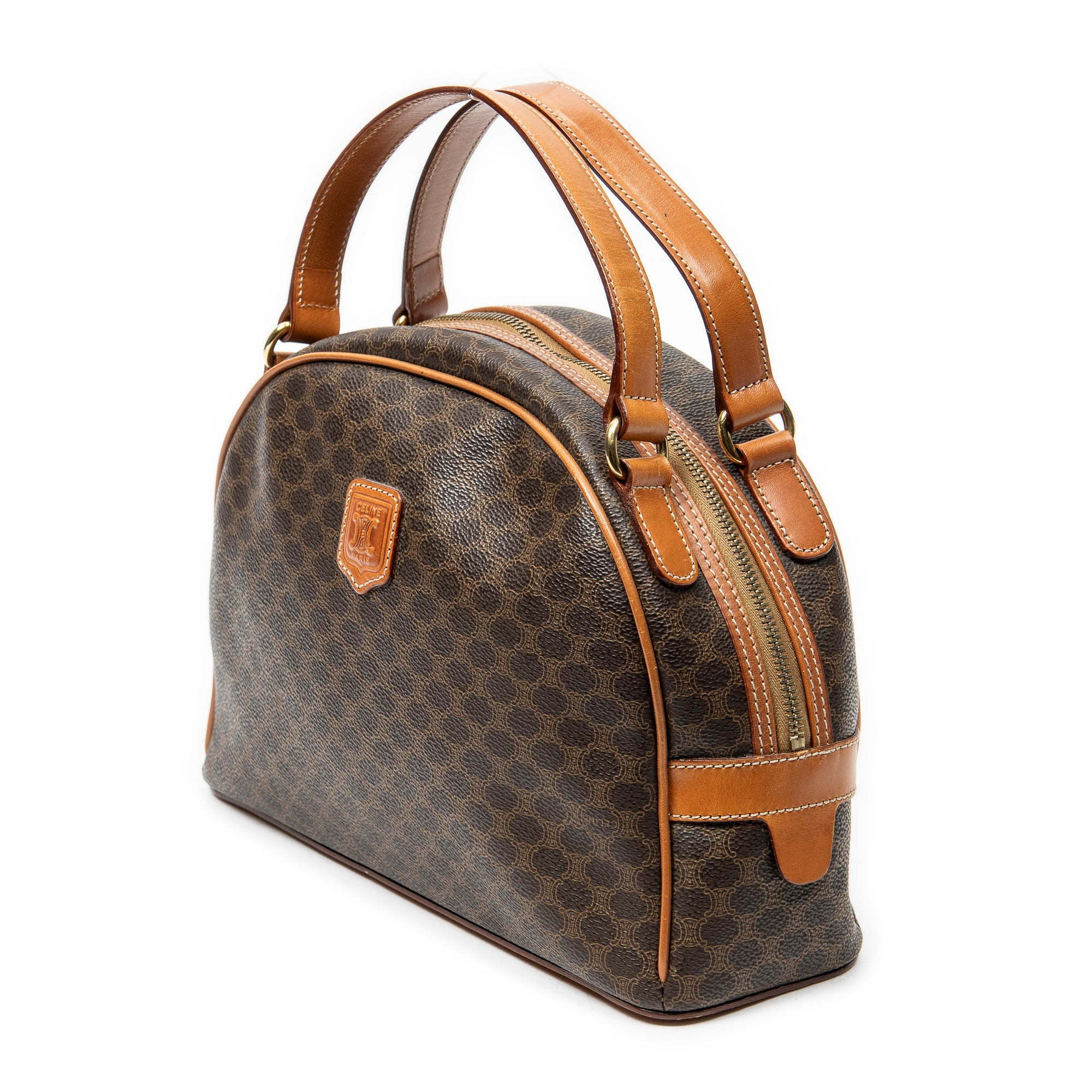Handbag Dome Top Handle Brown Macadam Coated Canvas