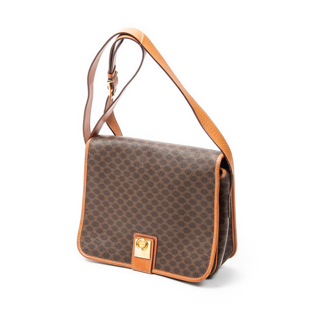 Shoulder Bag Small Square Flap Messenger Brown Macadam Coated Canvas