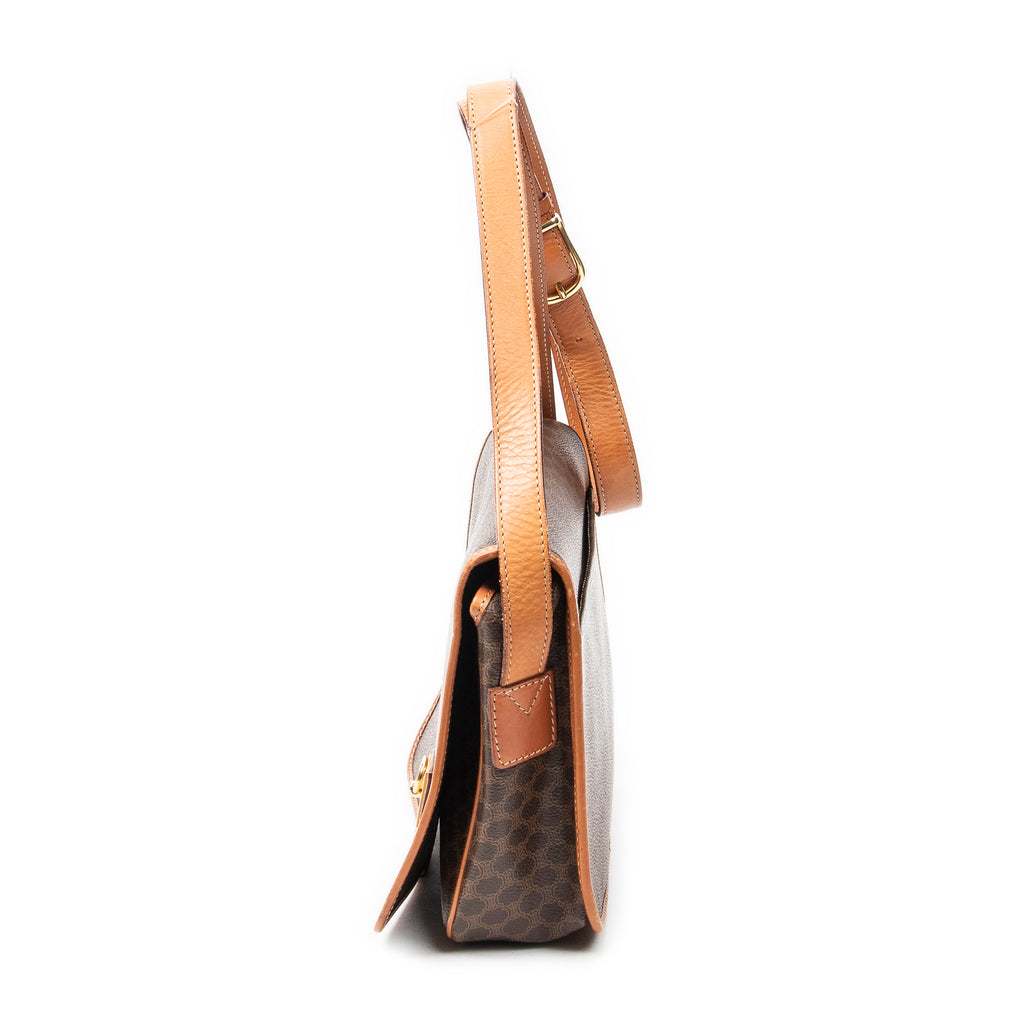 Shoulder Bag Small Square Flap Messenger Brown Macadam Coated Canvas