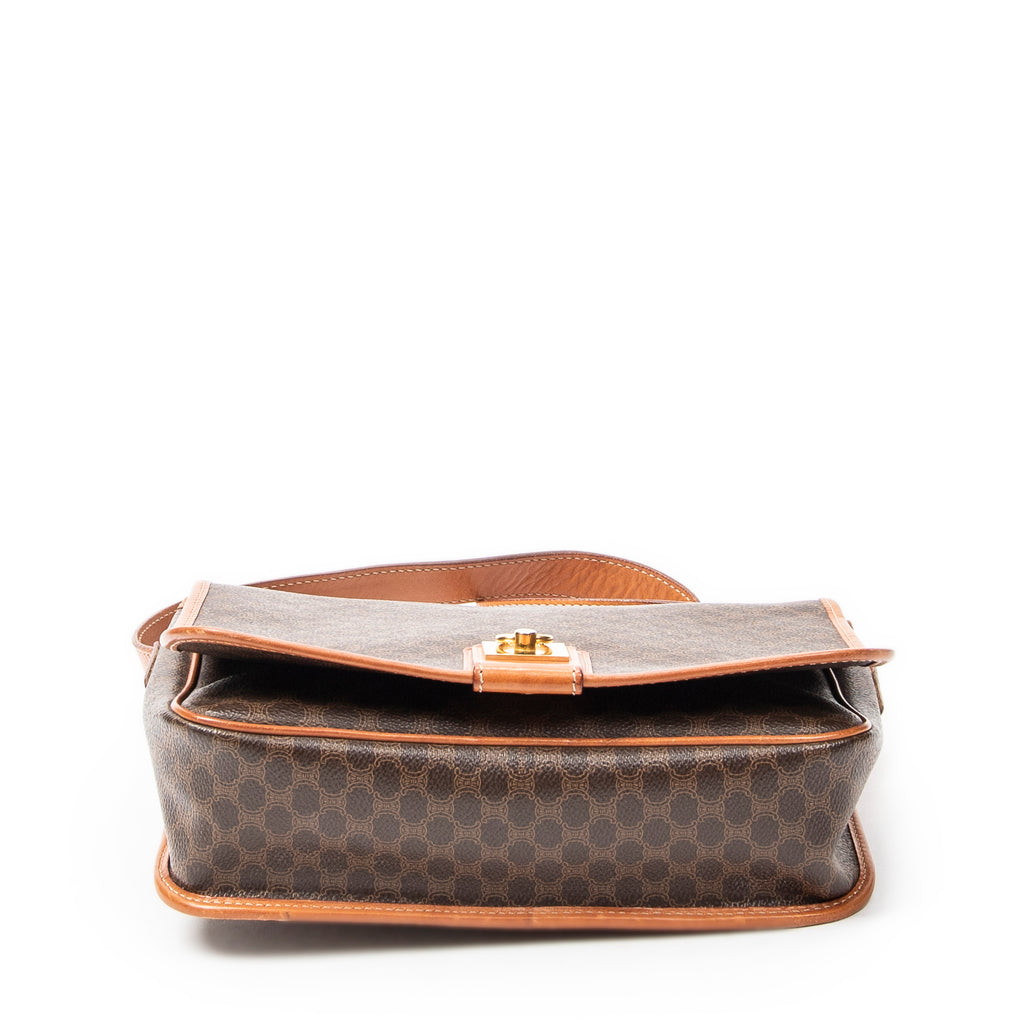 Shoulder Bag Small Square Flap Messenger Brown Macadam Coated Canvas