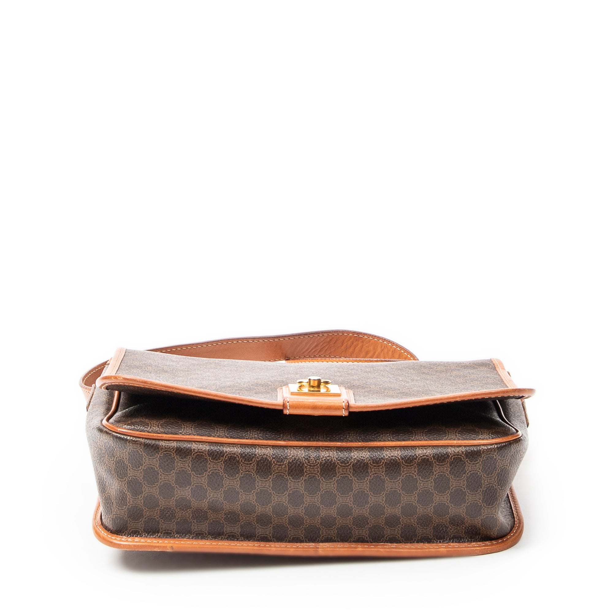 Shoulder Bag Small Square Flap Messenger Brown Macadam Coated Canvas