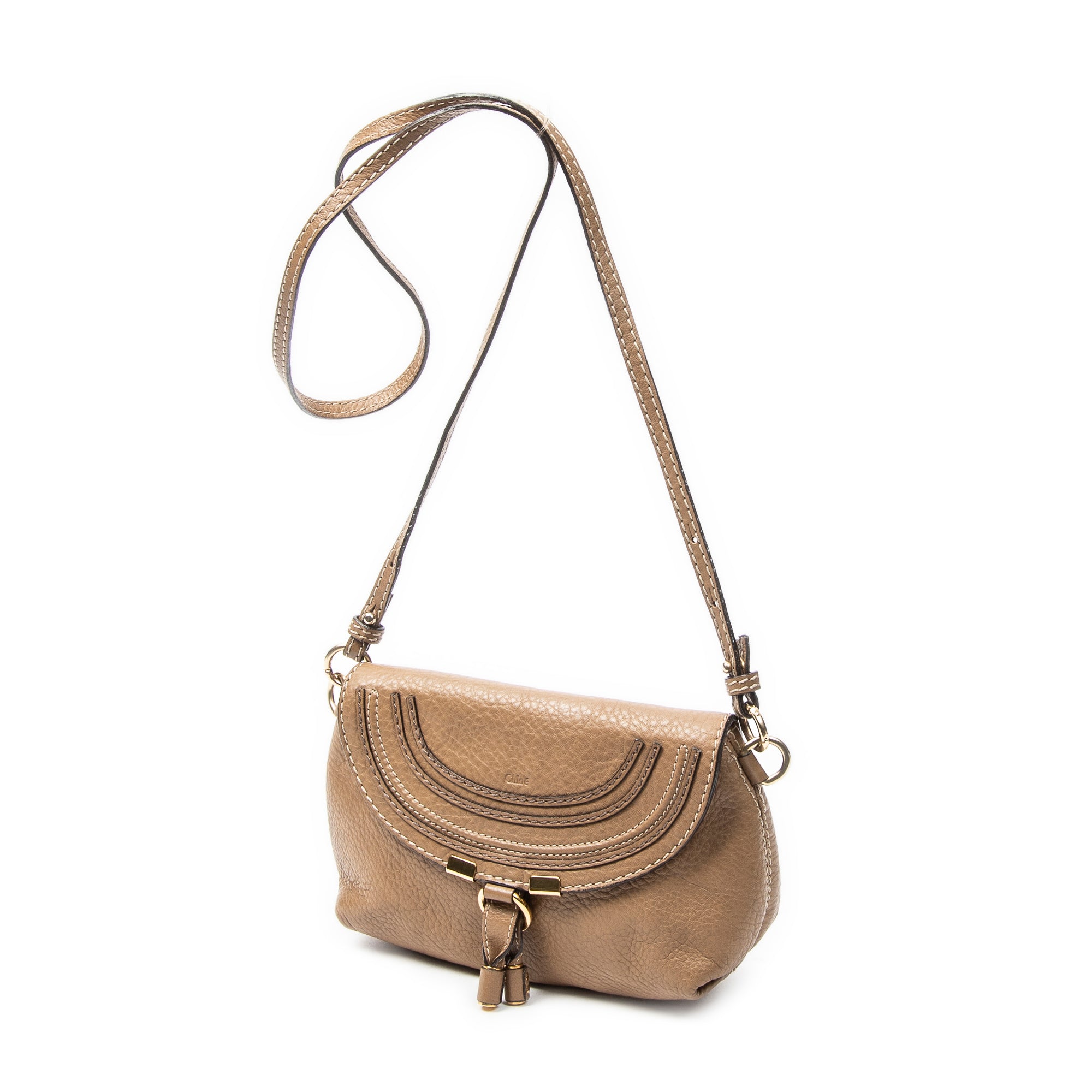 Shoulder Bag Marcie Pochette Crossbody Brown Grained Calfskin Leather