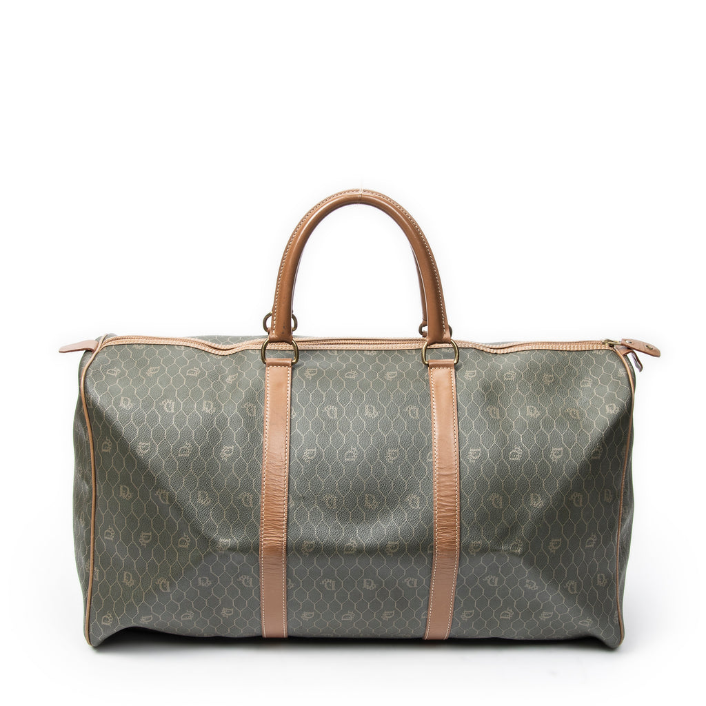 Bolsa de viaje vintage grande Boston panal de abeja verde lona revestida