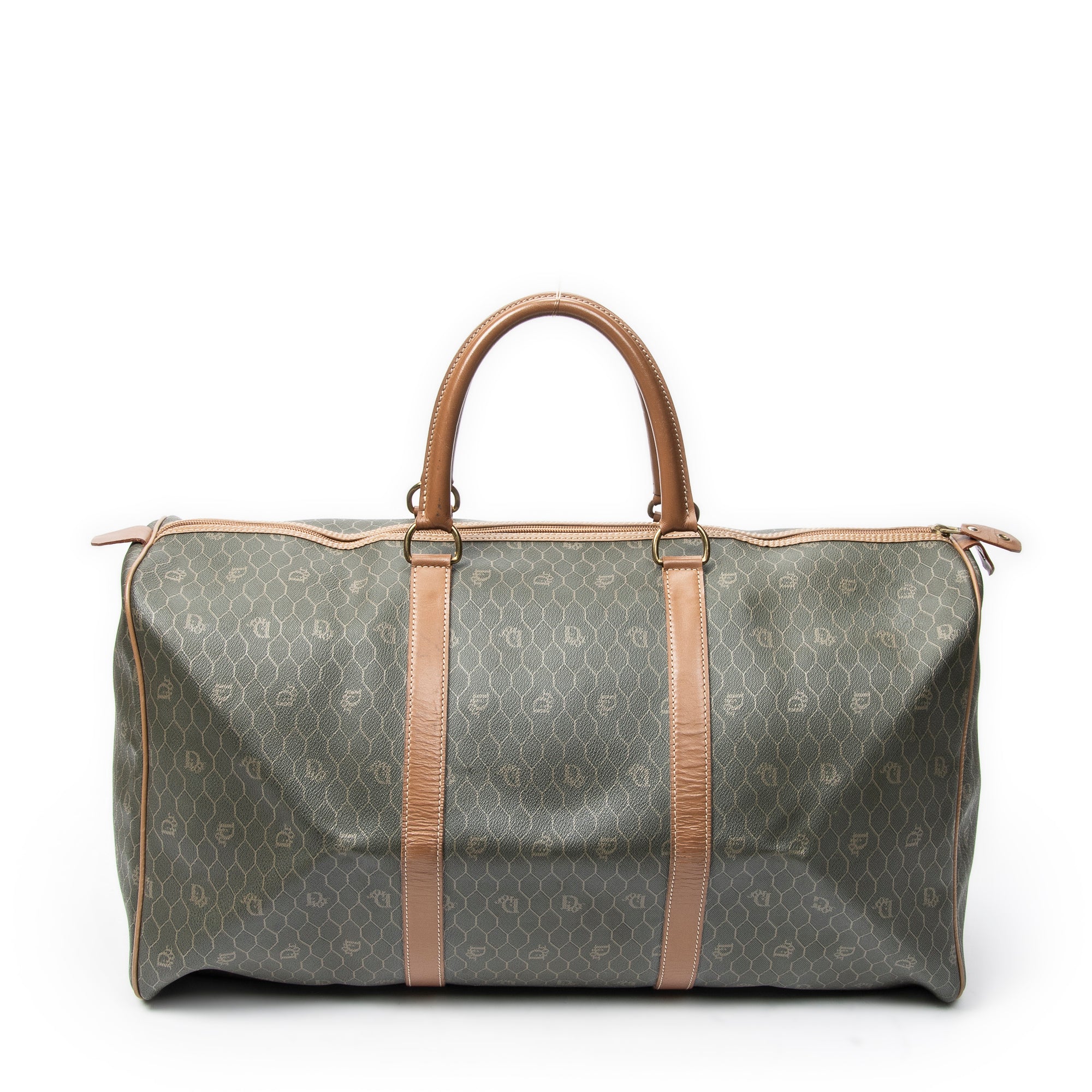 Bolsa de viaje vintage grande Boston panal de abeja verde lona revestida