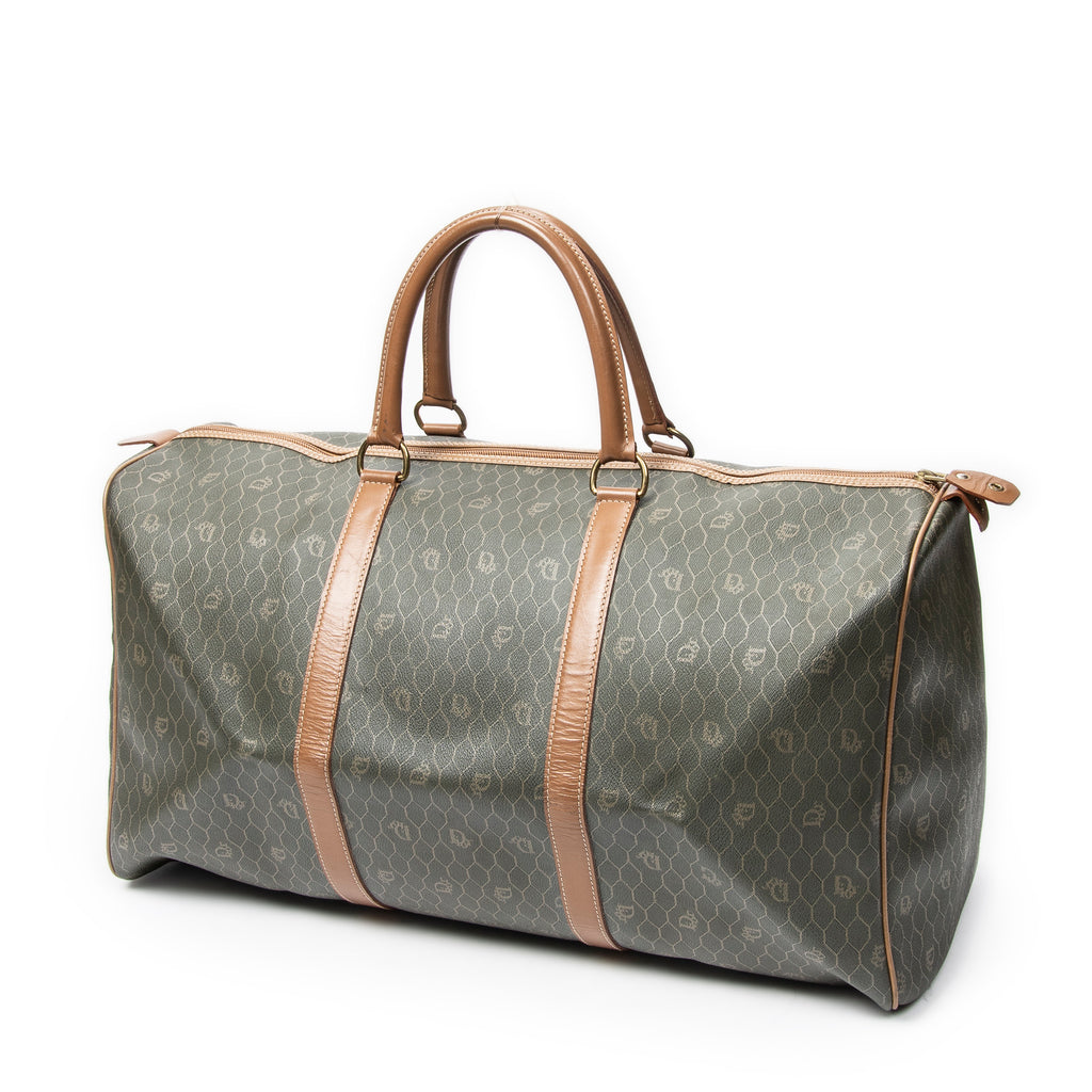 Bolsa de viaje vintage grande Boston panal de abeja verde lona revestida
