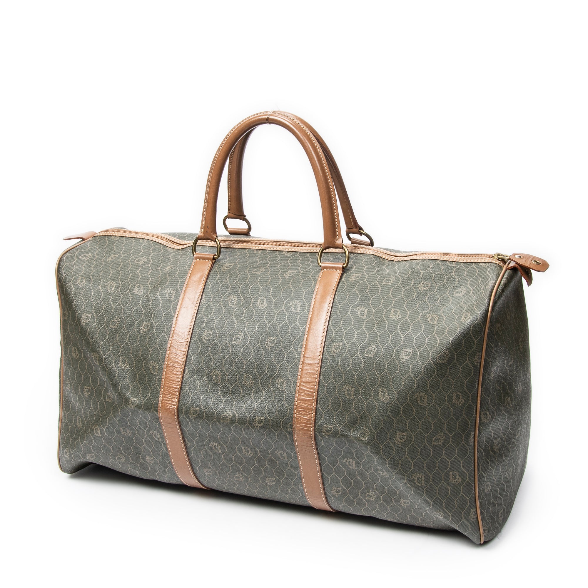 Bolsa de viaje vintage grande Boston panal de abeja verde lona revestida