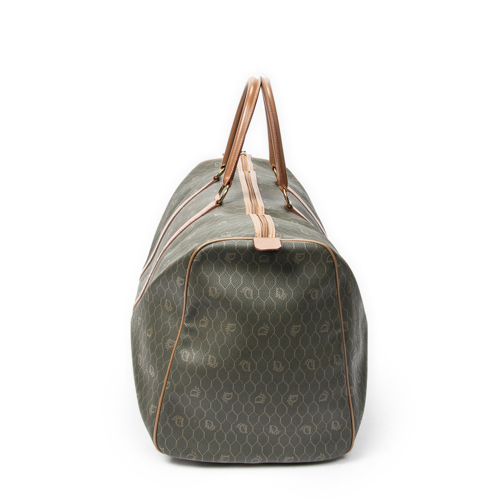 Bolsa de viaje vintage grande Boston panal de abeja verde lona revestida