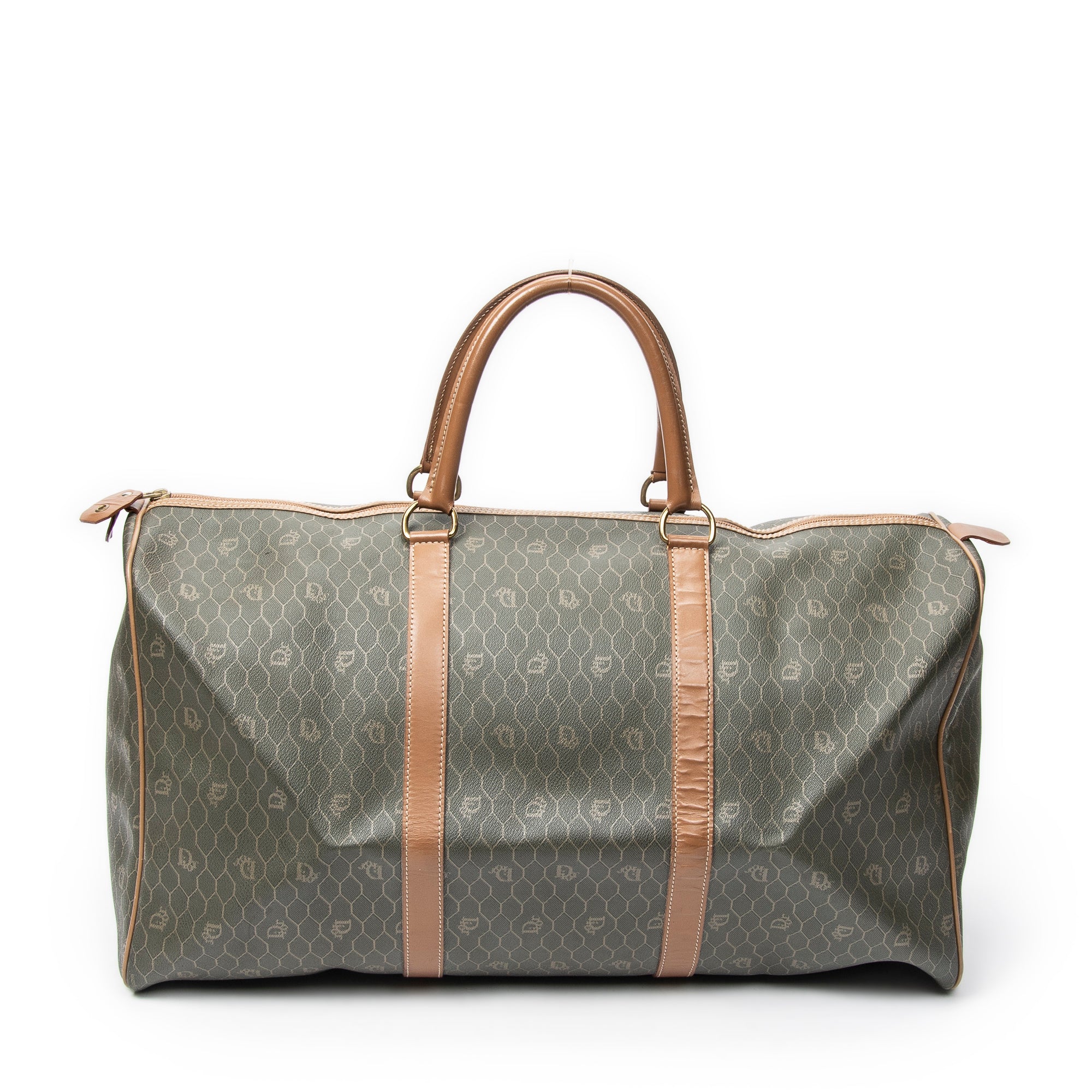 Bolsa de viaje vintage grande Boston panal de abeja verde lona revestida