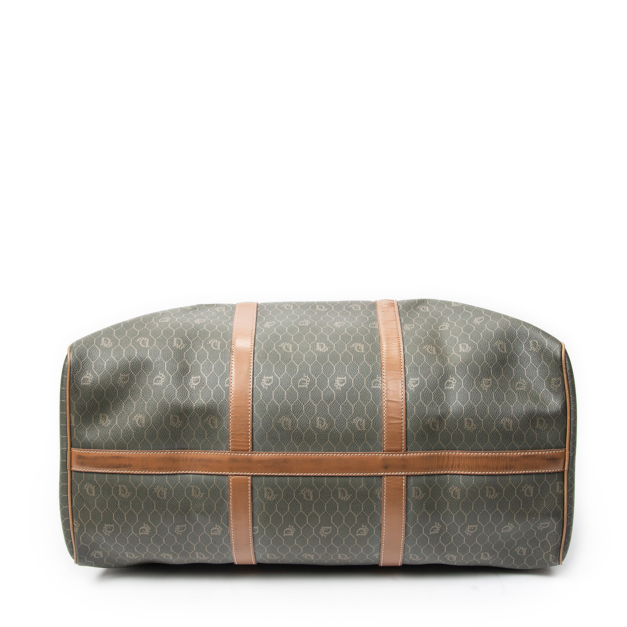 Bolsa de viaje vintage grande Boston panal de abeja verde lona revestida