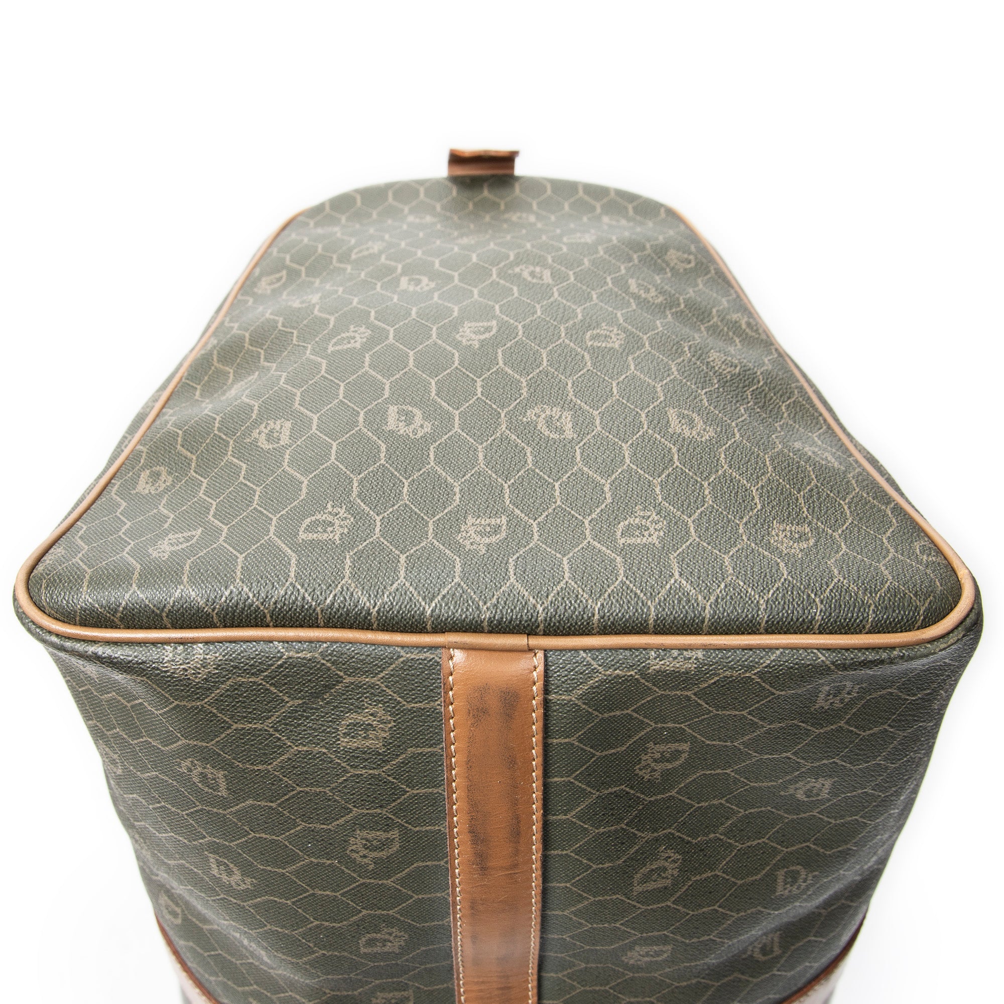 Bolsa de viaje vintage grande Boston panal de abeja verde lona revestida