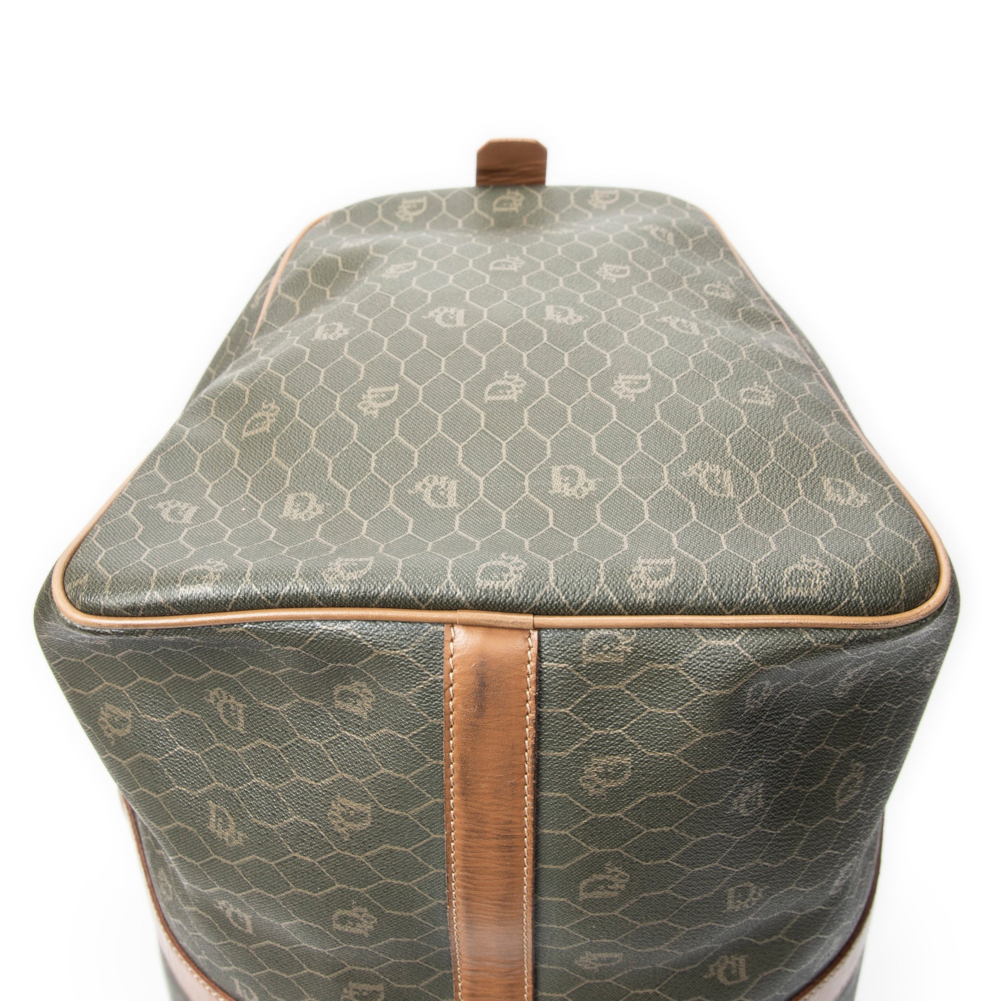 Bolsa de viaje vintage grande Boston panal de abeja verde lona revestida