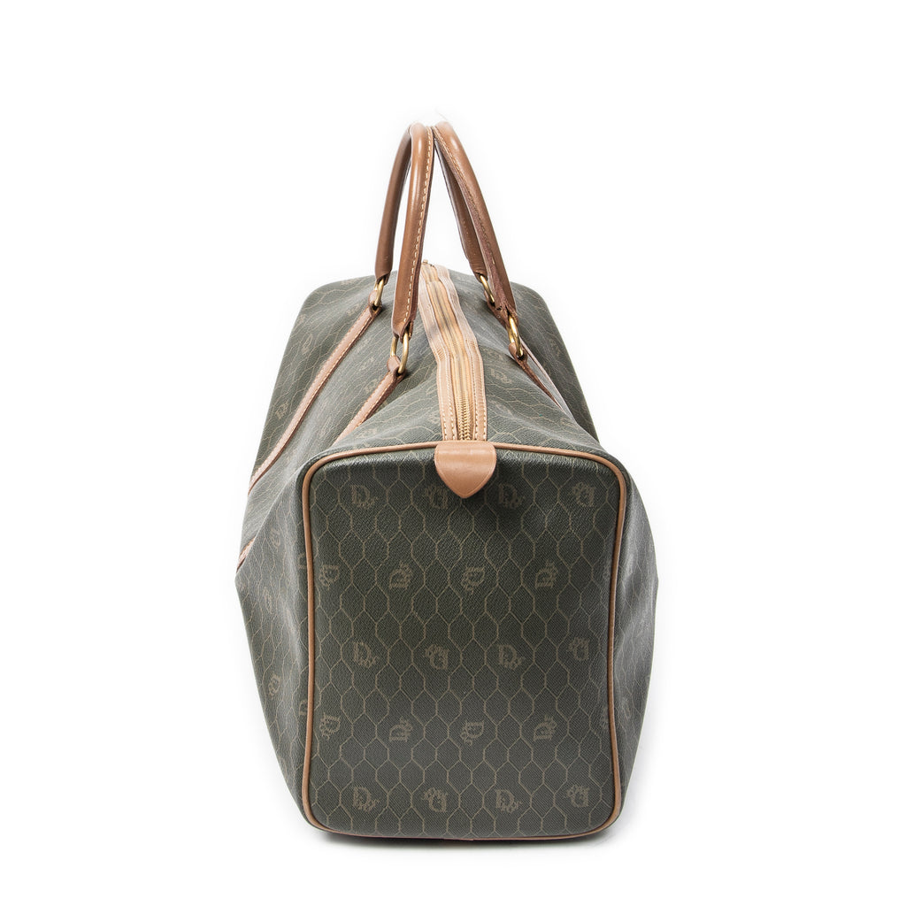 Travel Bag Vintage Small Travel Boston Green Honeycomb Coated Canvas