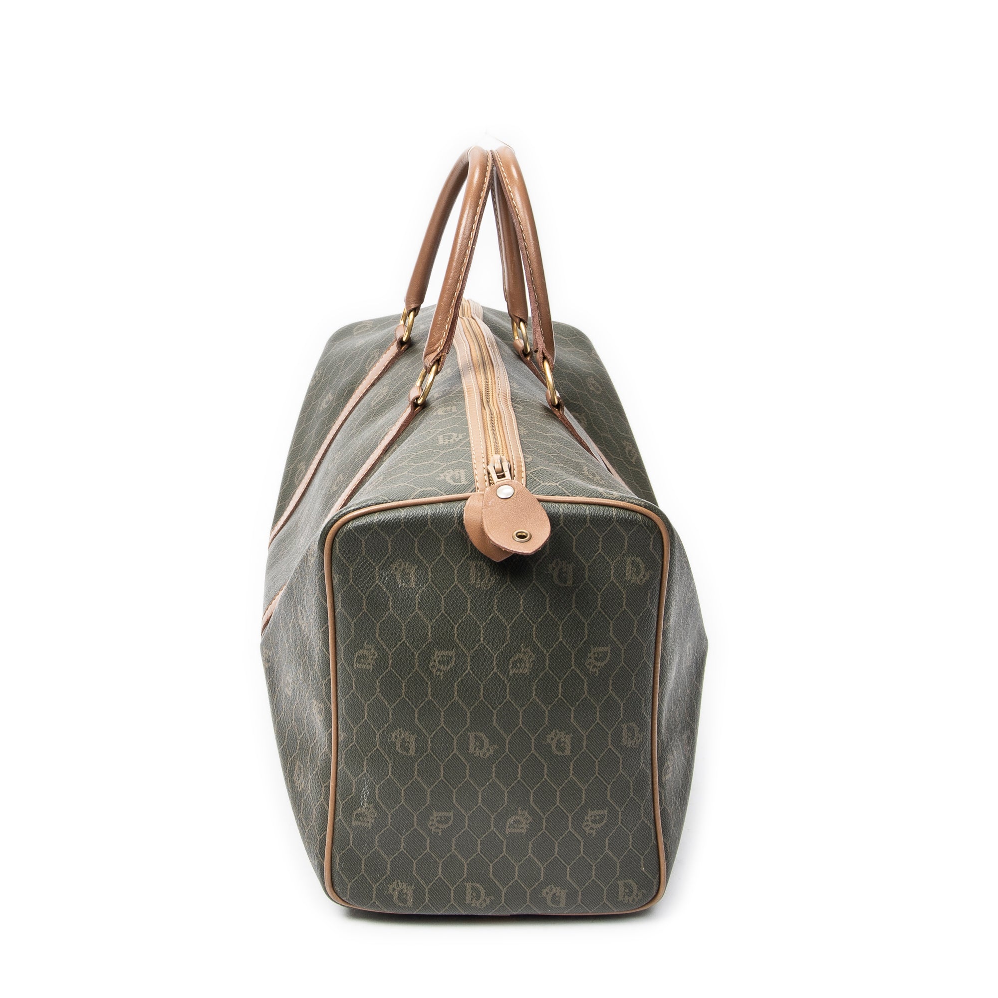 Travel Bag Vintage Small Travel Boston Green Honeycomb Coated Canvas