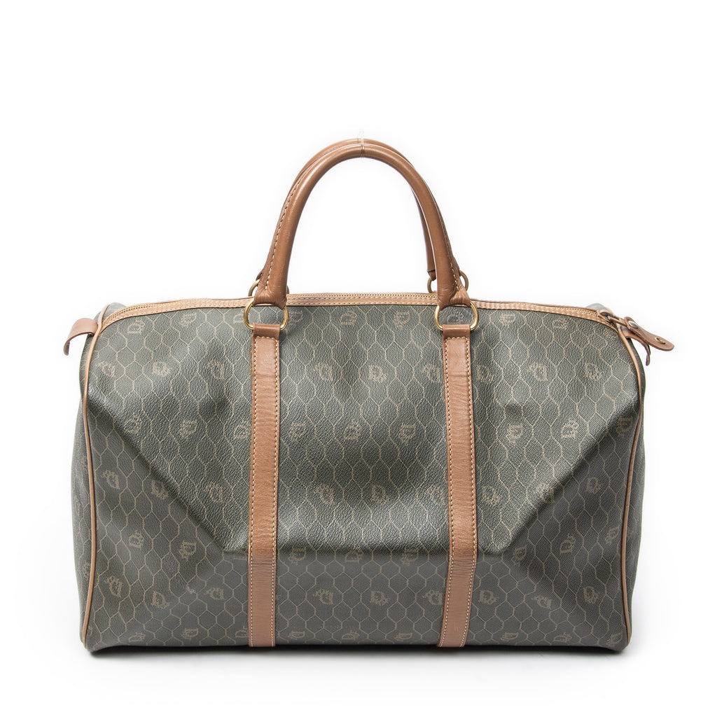 Travel Bag Vintage Small Travel Boston Green Honeycomb Coated Canvas