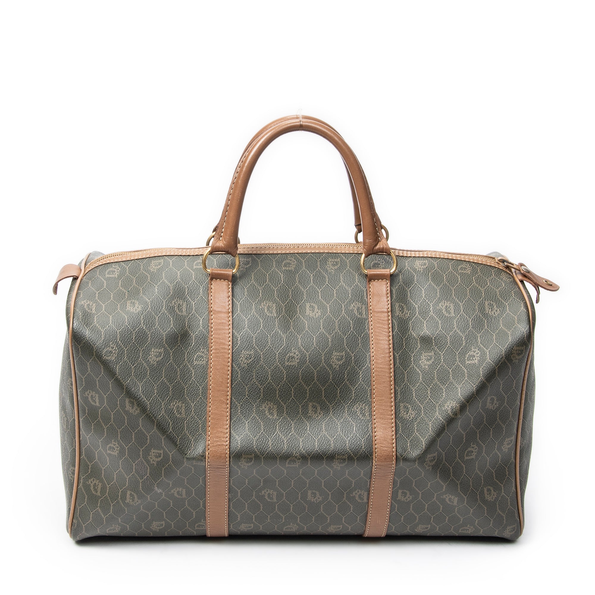 Travel Bag Vintage Small Travel Boston Green Honeycomb Coated Canvas
