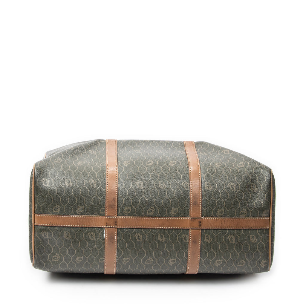 Travel Bag Vintage Small Travel Boston Green Honeycomb Coated Canvas