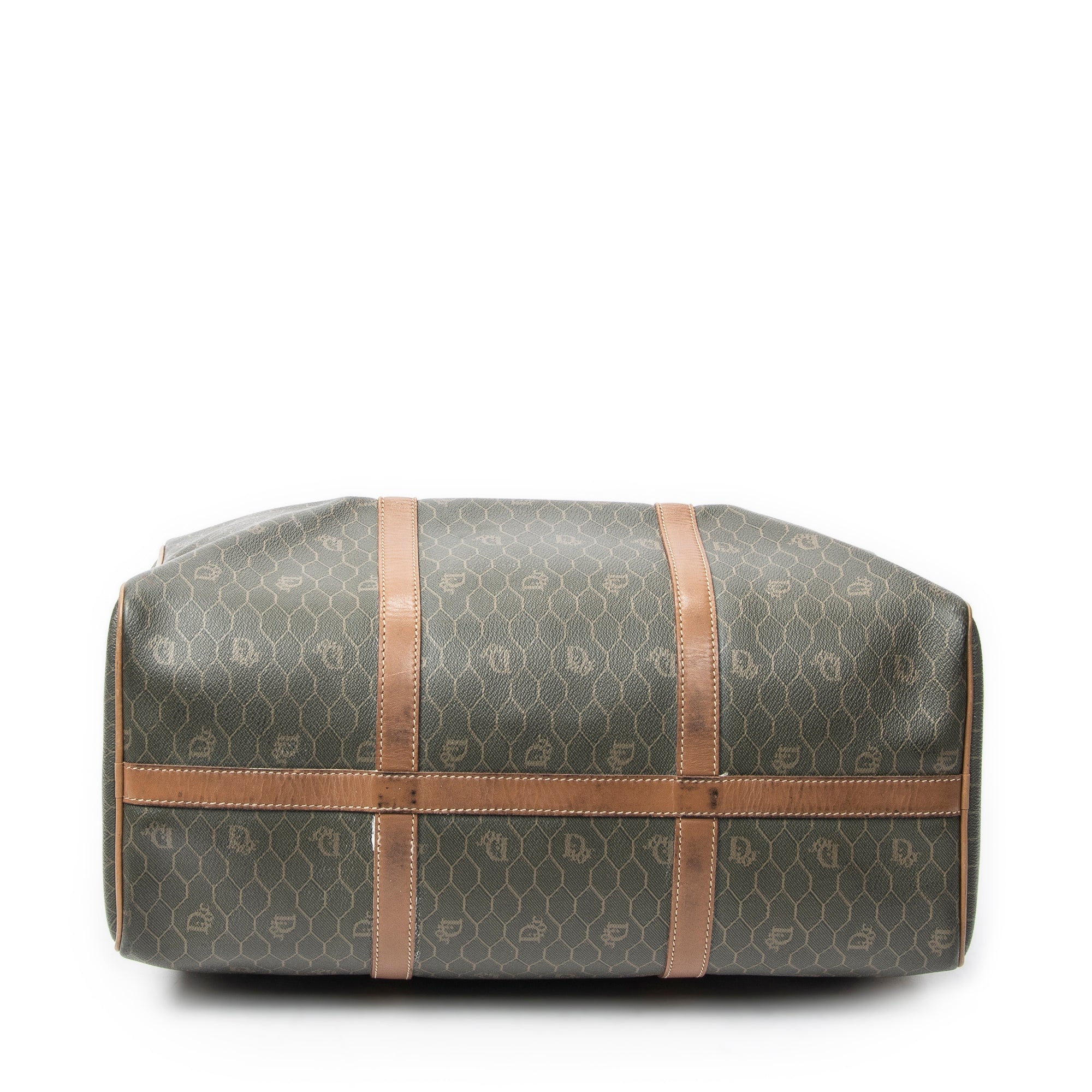 Travel Bag Vintage Small Travel Boston Green Honeycomb Coated Canvas