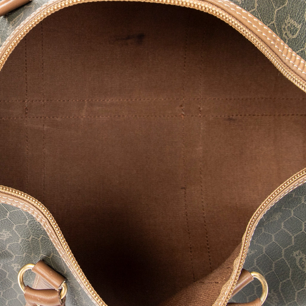 Travel Bag Vintage Small Travel Boston Green Honeycomb Coated Canvas