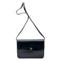 Shoulder Bag Vintage Pushlock Flap Crossbody Navy Grained Calfskin Leather
