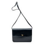 Shoulder Bag Vintage Pushlock Flap Crossbody Navy Grained Calfskin Leather