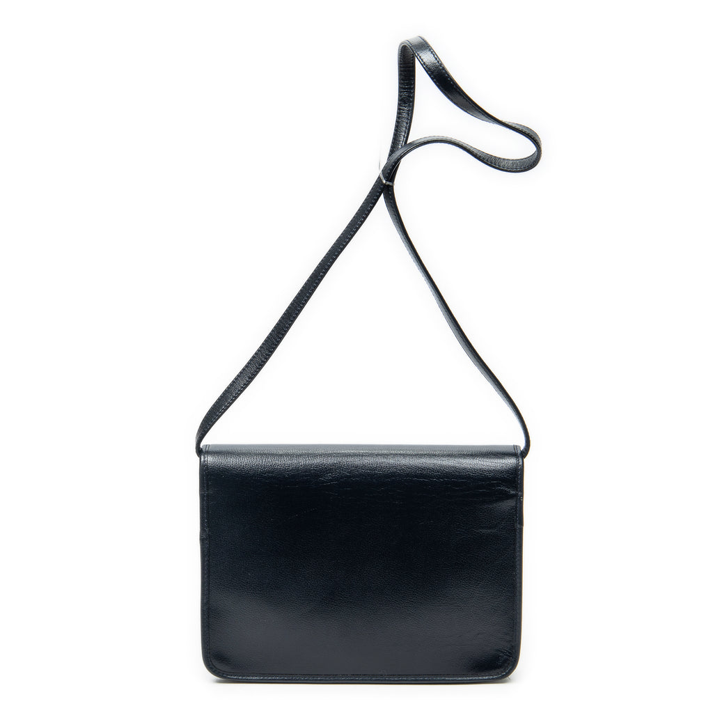 Shoulder Bag Vintage Pushlock Flap Crossbody Navy Grained Calfskin Leather