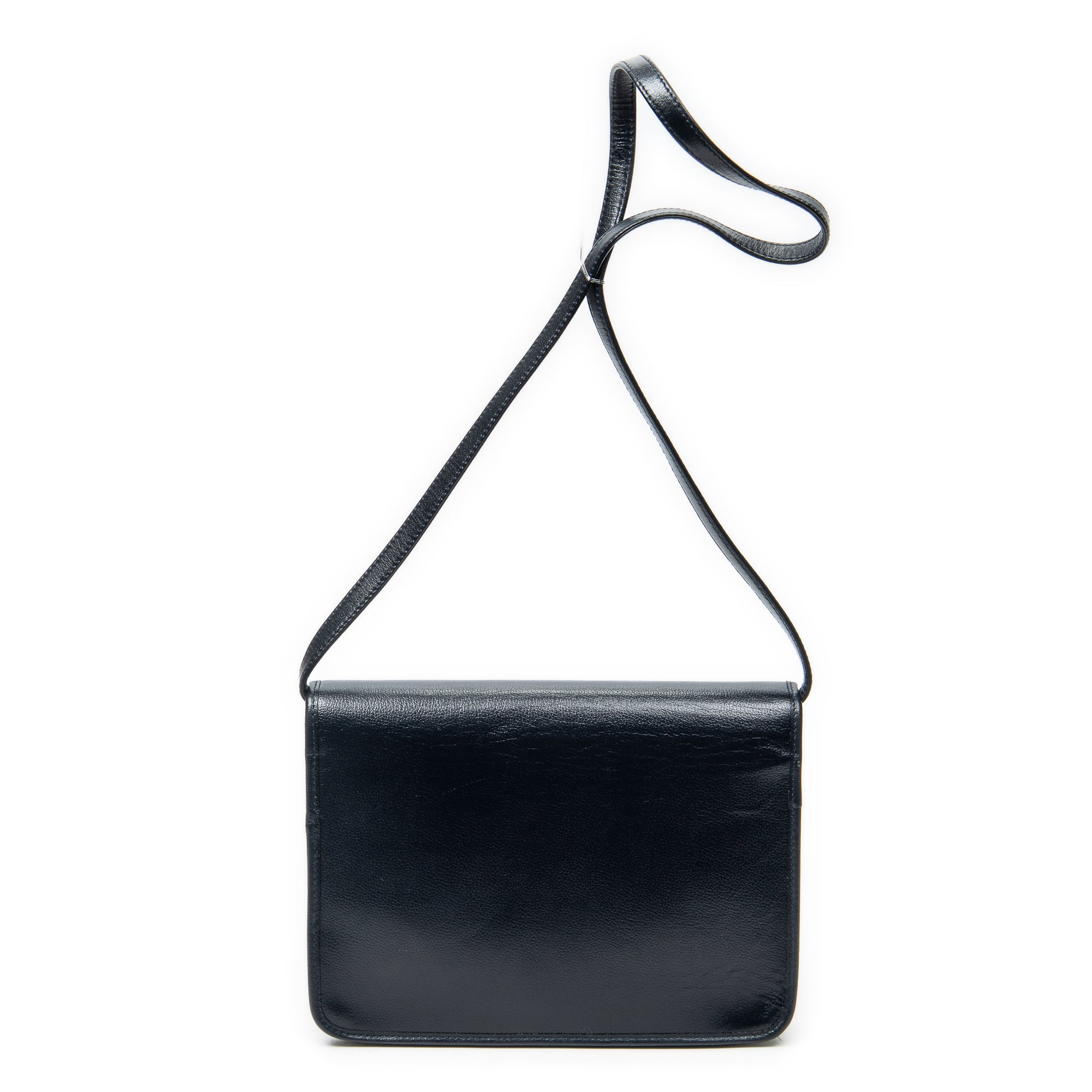 Shoulder Bag Vintage Pushlock Flap Crossbody Navy Grained Calfskin Leather