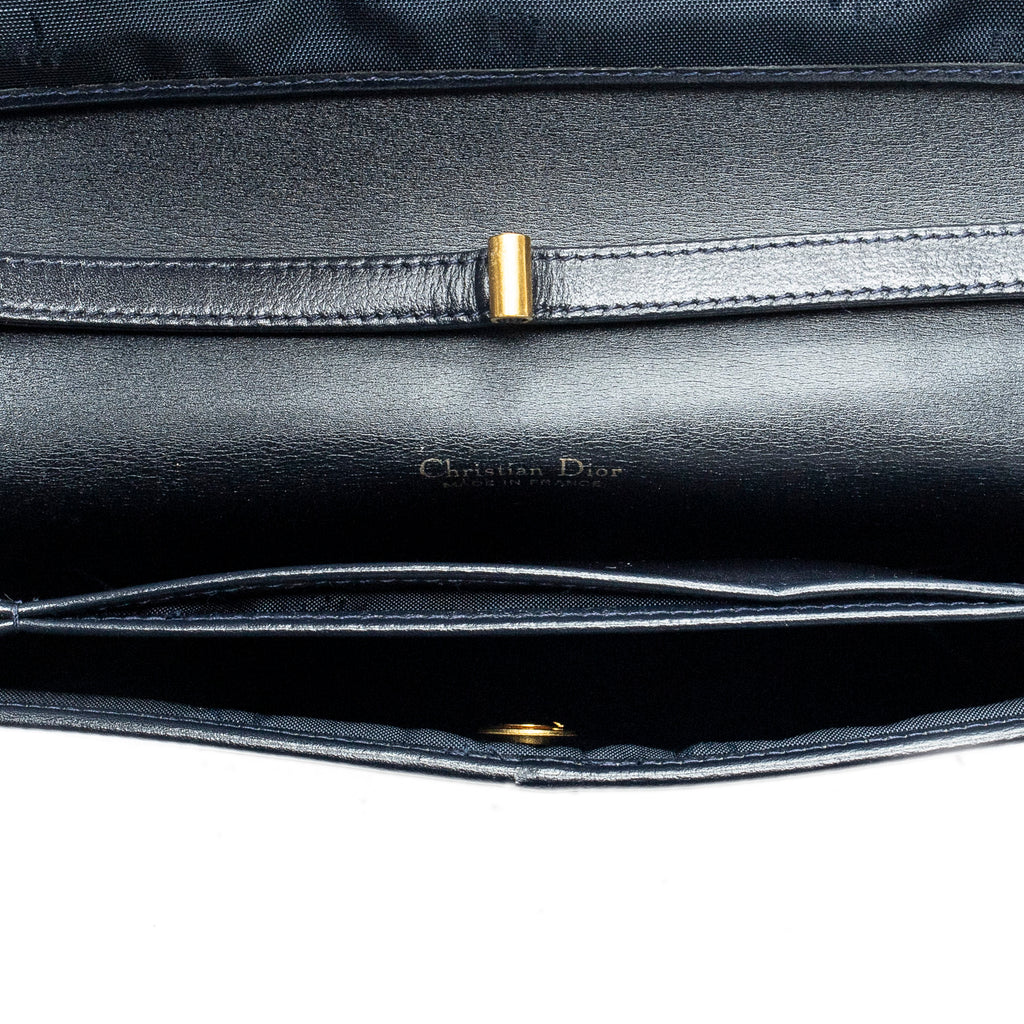 Shoulder Bag Vintage Pushlock Flap Crossbody Navy Grained Calfskin Leather
