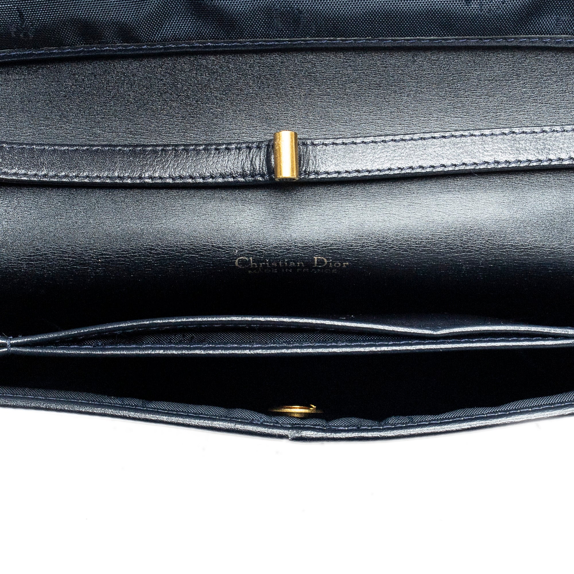 Shoulder Bag Vintage Pushlock Flap Crossbody Navy Grained Calfskin Leather