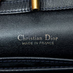 Shoulder Bag Vintage Pushlock Flap Crossbody Navy Grained Calfskin Leather