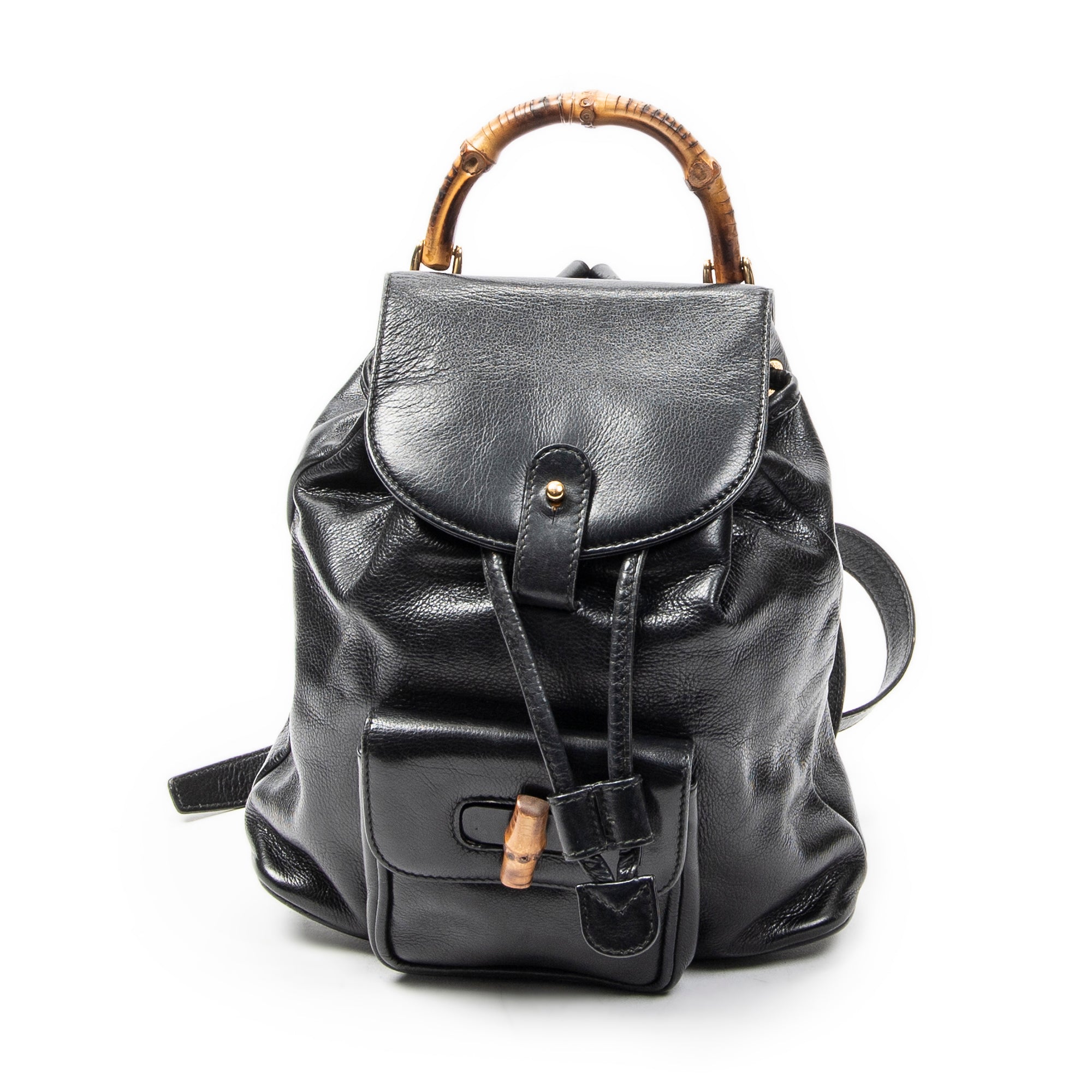 Backpack Mini Bamboo Backpack Black Calfskin Leather