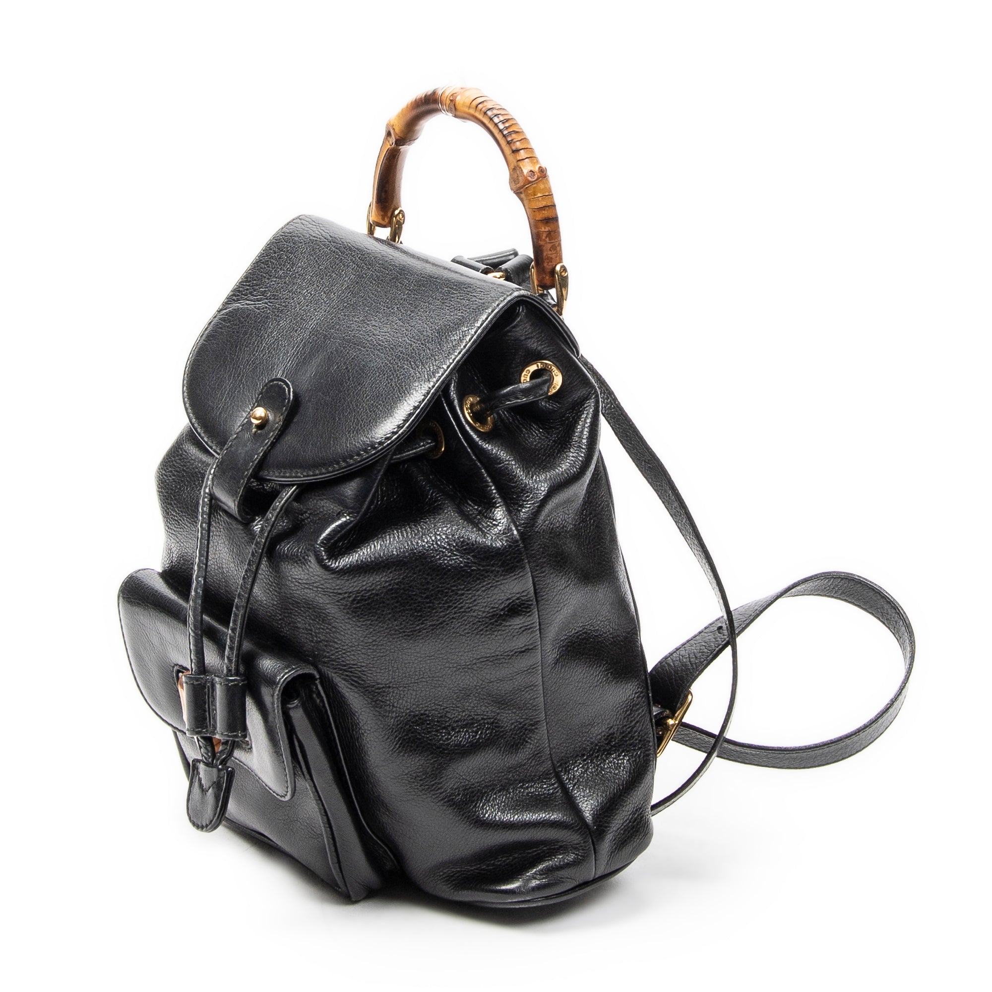 Backpack Mini Bamboo Backpack Black Calfskin Leather