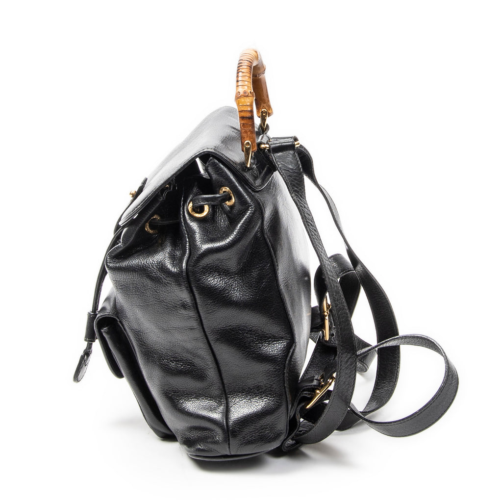 Backpack Mini Bamboo Backpack Black Calfskin Leather