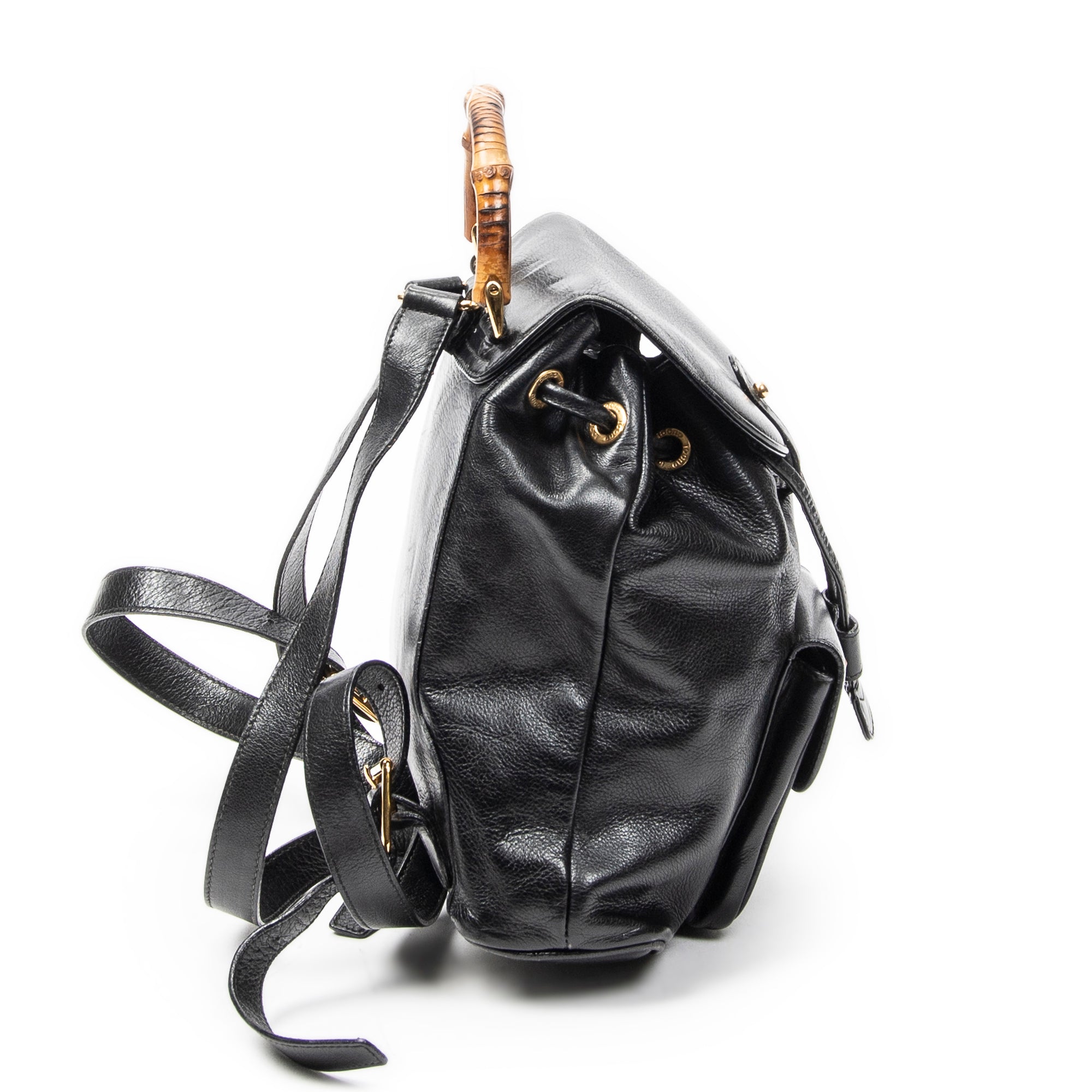 Backpack Mini Bamboo Backpack Black Calfskin Leather