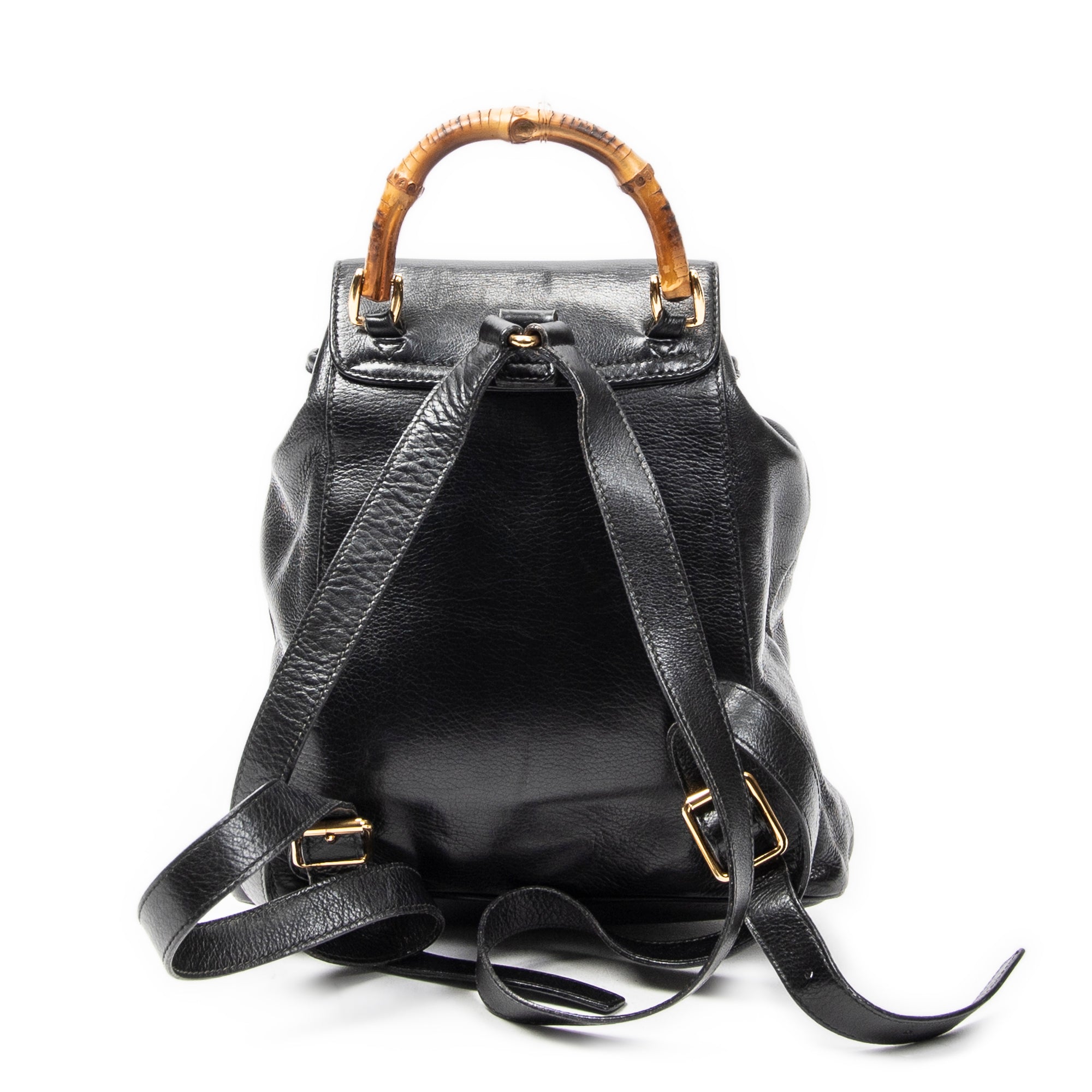 Backpack Mini Bamboo Backpack Black Calfskin Leather