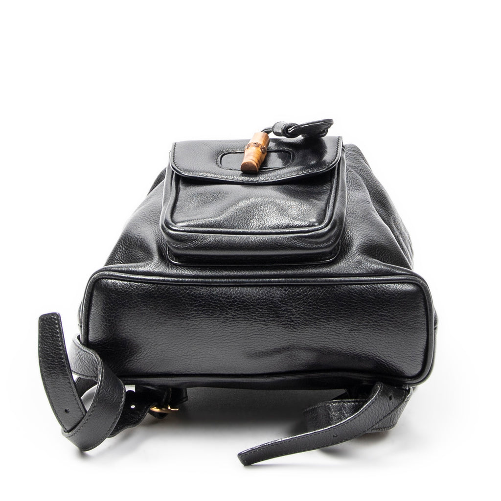 Backpack Mini Bamboo Backpack Black Calfskin Leather