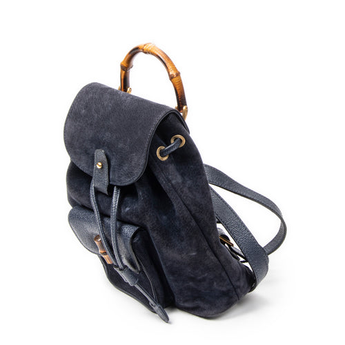 Backpack Mini Bamboo Backpack Navy Suede Leather