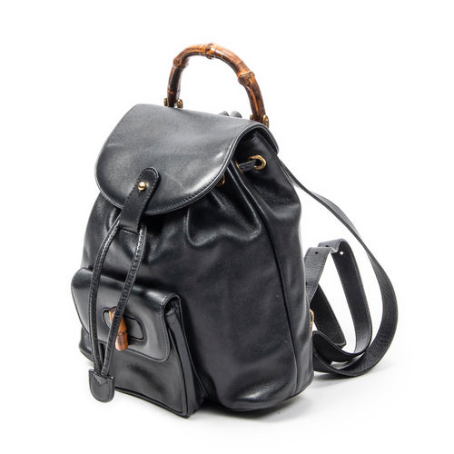 Backpack Mini Bamboo Backpack Navy Calfskin Leather