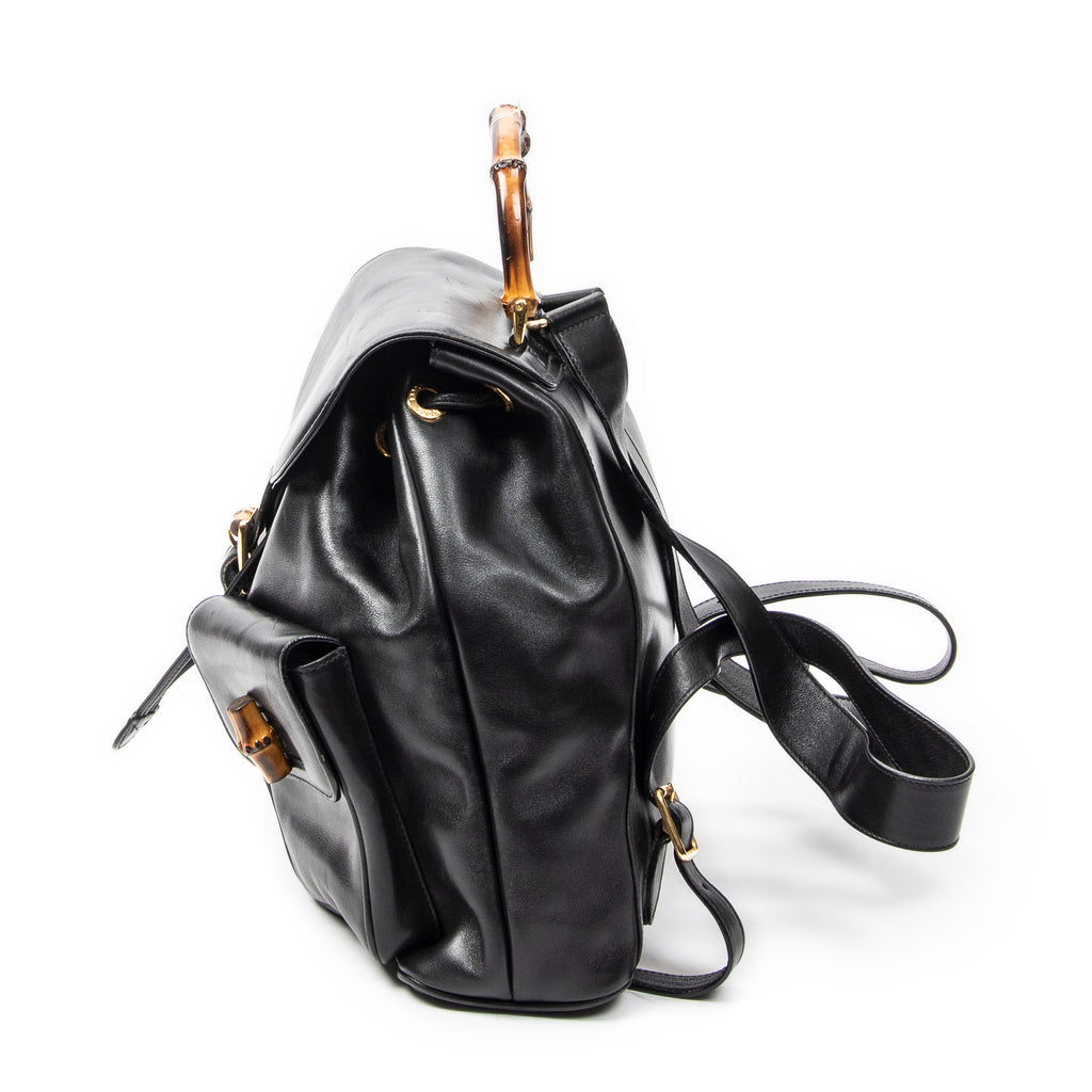 Mochila grande de bambú en piel de becerro negra